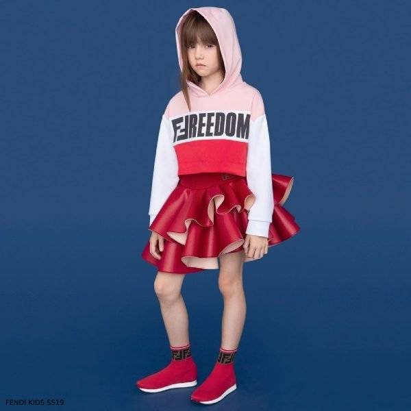 Fendi Girls Pink Freedom Sweatshirt Red Neoprene Skirt