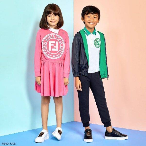 Fendi Girls Special Edition Pink Cotton FF Logo Dress Boys Blue Green FF Logo Jacket