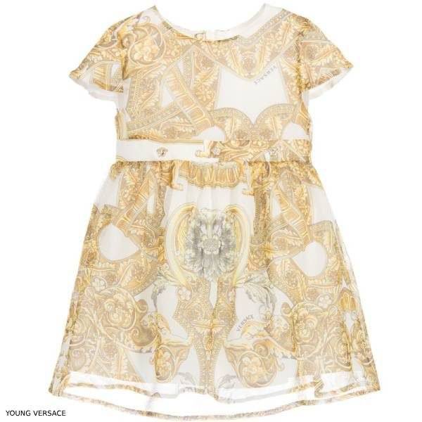 young versace girls gold baroque silk dress