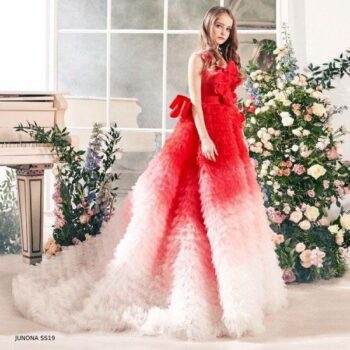 Junona Girls Red Tulle Long Train Special Occasion Dress