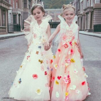 Junona Girls Tulle White & Pink Party Dress & Tiara Set