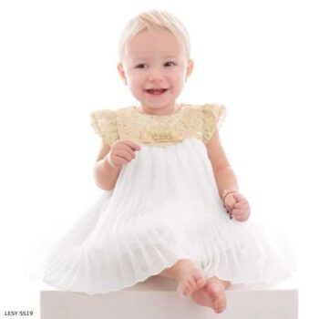 Lesy Baby Girl Luxury White & Gold Lace Chiffon Party Dress