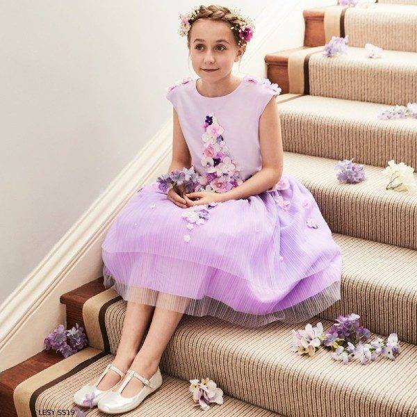 Lesy Girl Luxury Purple Flower Tulle Party Dress