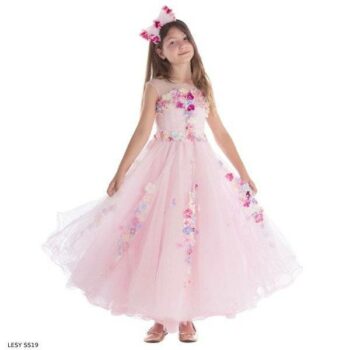 Lesy Girls Luxury Pink Flower Tulle Party Dress