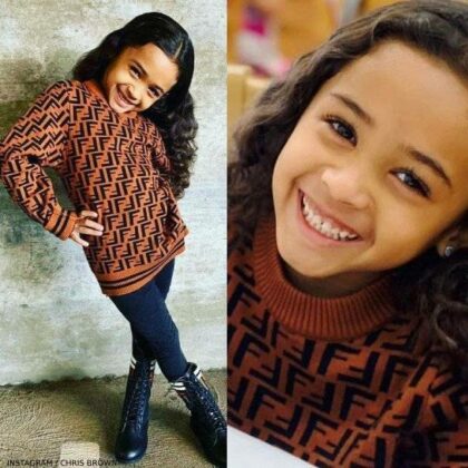 Royalty Brown Daughter of Chris Brown Fendi Brown Cashmere Logo Sweater