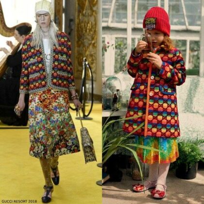 Gucci Girls GG Rainbow Velvet Coat Silk Floral Print Skirt