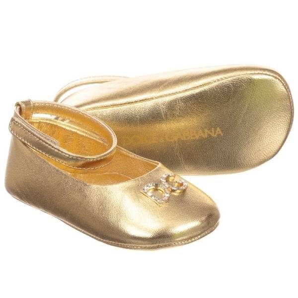 Dolce & Gabbana Gold Leather Pre-Walker Shoes