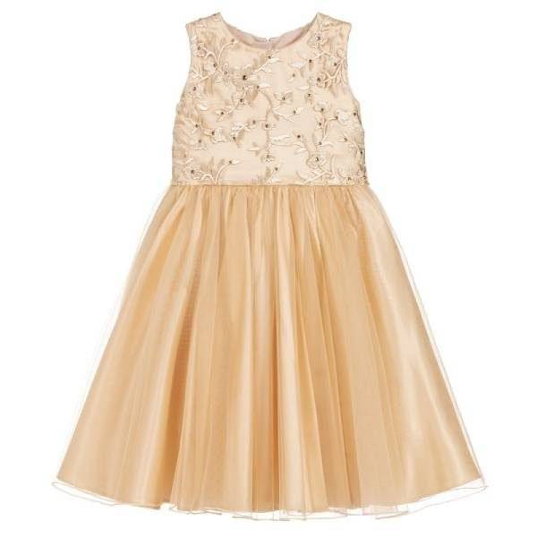 Dresses by Childrensalon Girls Gold Embroidered Tulle Dress