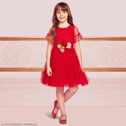 Monnalisa Girls EID Red Tulle Party Dress