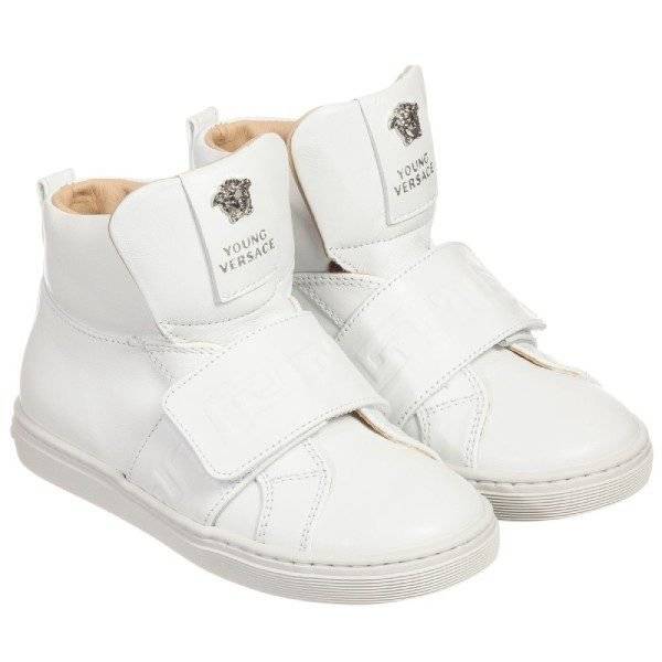 YOUNG VERSACE Boys White Leather High-Top Trainers