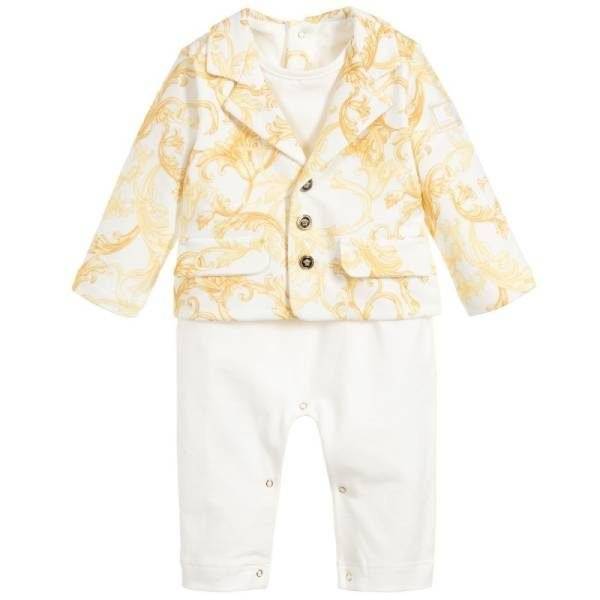 Young Versace Ivory Baroque Cotton Babygrow
