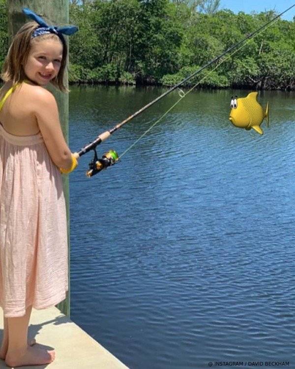 Harper Beckham Fishing wearing Stella Mccartney Kids Pink Banana Dress