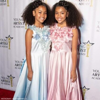 Anais & Mirabelle Lee Young Artist Academy Awards Junona Blue Pink Flower Ombre Dress