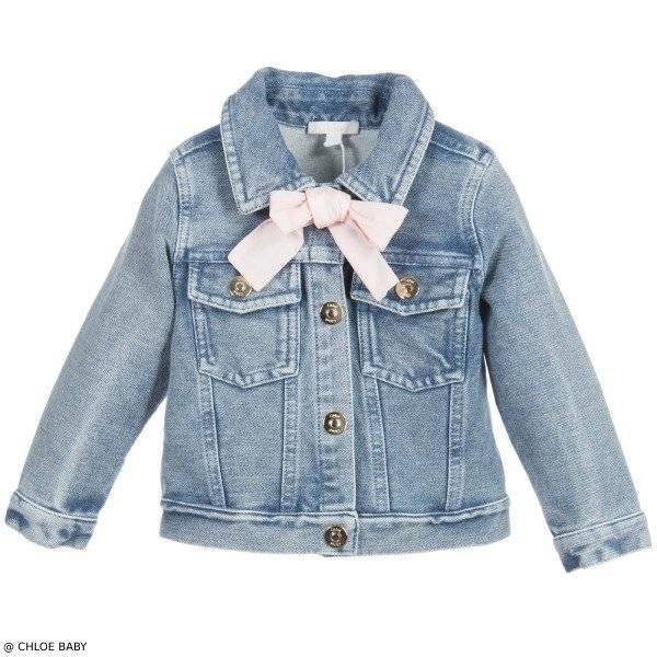 Chloe Baby Girls Denim Blue Jacket Pink Bow