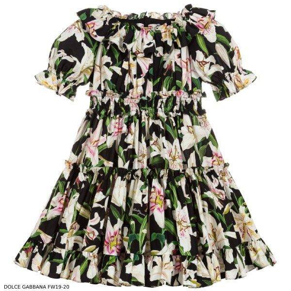 Dolce Gabbana Girls Mini Me Black Lily Print Dress