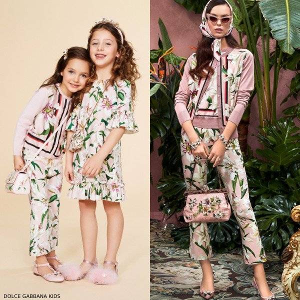 Dolce & Gabbana Girls Mini Me Pink Lily Print Viscose Crepe Dress