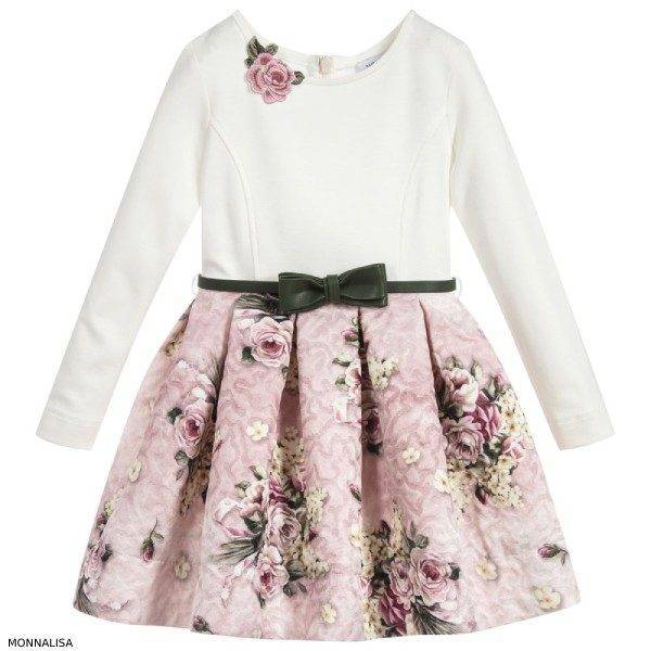Monnalisa Pink Floral Brocade Dress