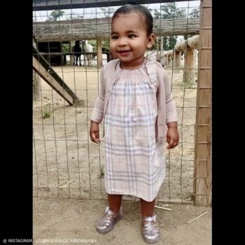 Ture Thompson Daughter of Khloe Kardashian Burberry Baby Girls Pink Cotton Check Dress