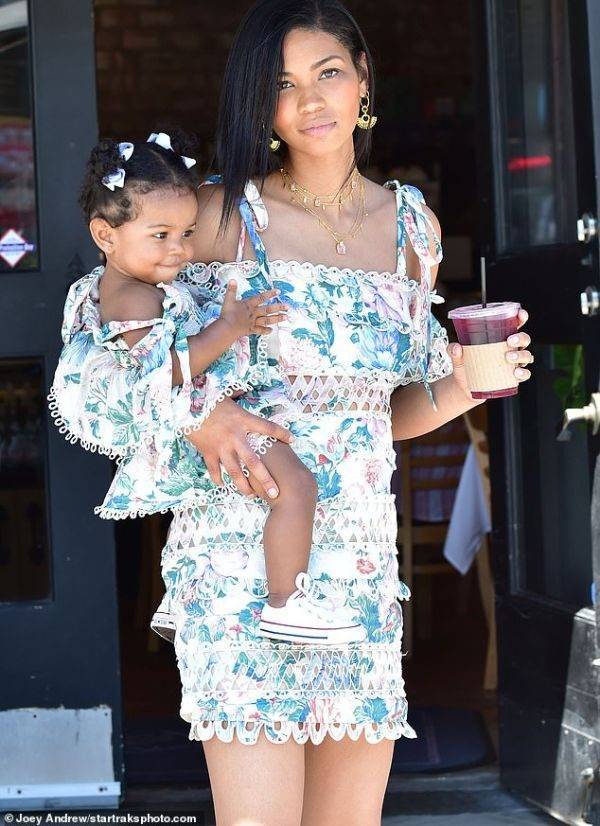 Chanel Iman Baby Cali Matching Zimmermann Floral Dresses in Beverly Hills
