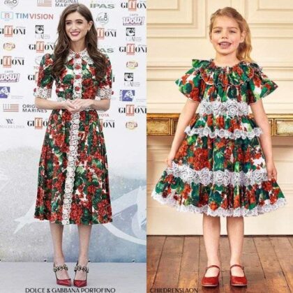 Dolce Gabbana Girl Mini Me Red Geranium Lace Portofino Dress Actress Natalia Dyer Giffoni Film Festival