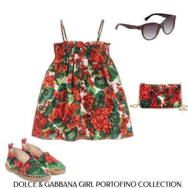 Dolce & Gabbana Girls Mini Me Ivory & Red Cotton Geranium Portofino Dress Look