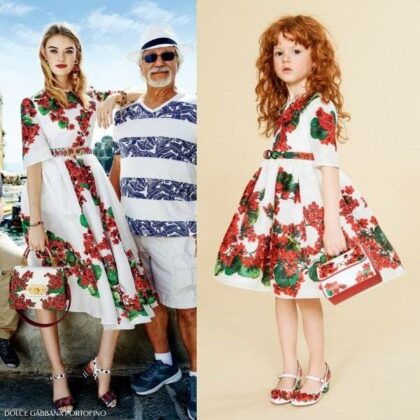 Dolce Gabbana Mini Me Girls Portofino Red Geranium Print Dress
