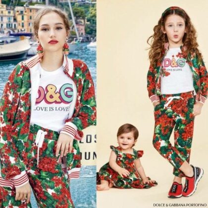 Dolce Gabbana Mini Me Red Green Geranium Sweatshirt Jogger Portofino Collection