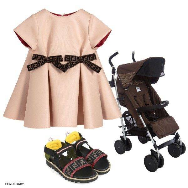 Fendi Pink Baby Logo Bow Dress Brown Stroller Stormi Webster