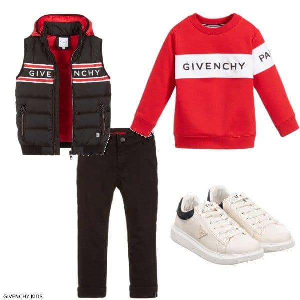 Givenchy Kids Boys Black Down Vest & Red Logo Sweatshirt