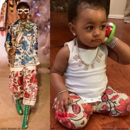 Offset's Daughter Kulture - Gucci Baby Girls Mini Me Pink Flower Print Pants