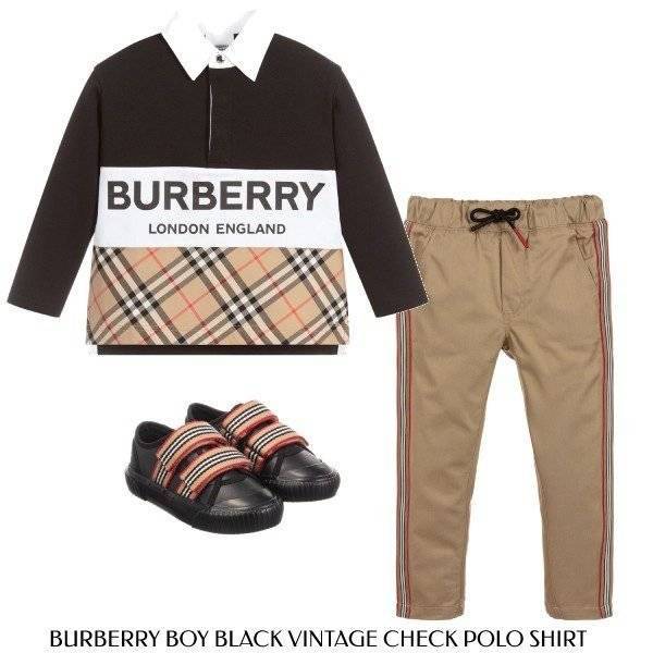 Burberry Boy Black Vintage Check Polo Shirt
