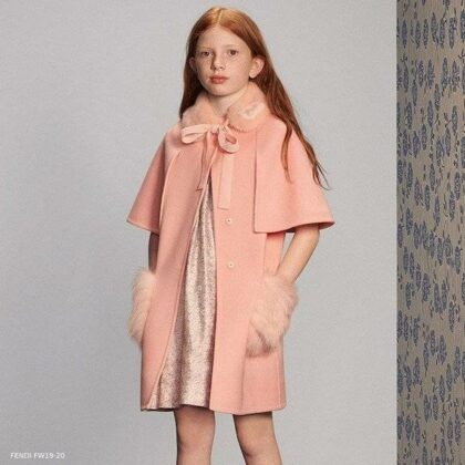 Fendi Girls Pink Wool & Fur Coat