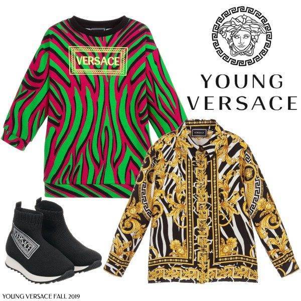 Young Versace Tiger Stripe Pink Green Dress Gold Black Savage Baroque Print Silk Shirt