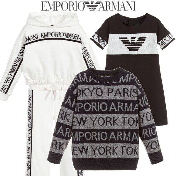 Emporio Armani GIrl Black Logo Dress White Sweatsuit Boys Grey Blue Paris Tokyo New York Logo Sweater