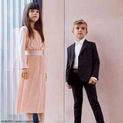Emporio Armani Girl Pink Pleated Dress Boys Blue Wool Suit