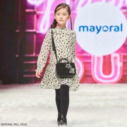 Mayoral Girl White & Black Leopard Print Chiffon Dress
