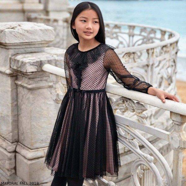Mayoral Girls Black & Pink Tulle Party Dress