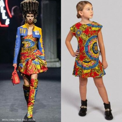 Moschino Girl Mini Me Red Blue Yellow Roman Scarf Print Dress