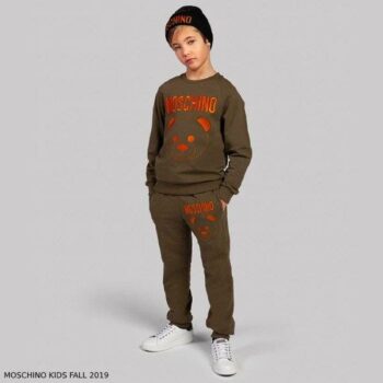 Moschino Boy Mini Me Green Teddy Logo Sweatshirt Jogger Pants