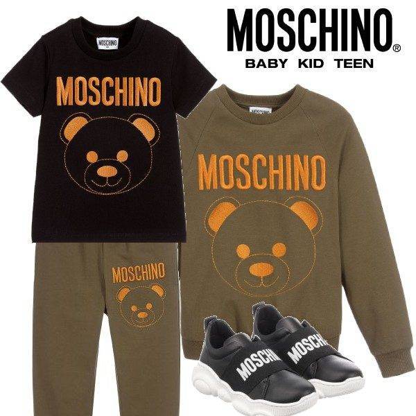 Moschino Kid-Teen Green Teddy Logo Sweatshirt Jogger Pants Black Teddy Tshirt