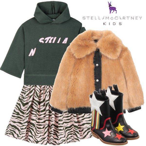Stella McCartney Kids Pink Zebra Cotton Skirt Green Sweatshirt