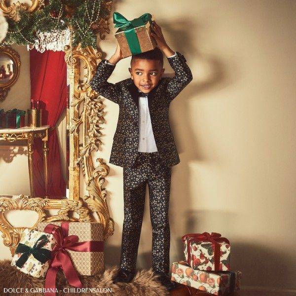 Dolce Gabbana Boys Holiday Black Gold Star Special Occasion Suit