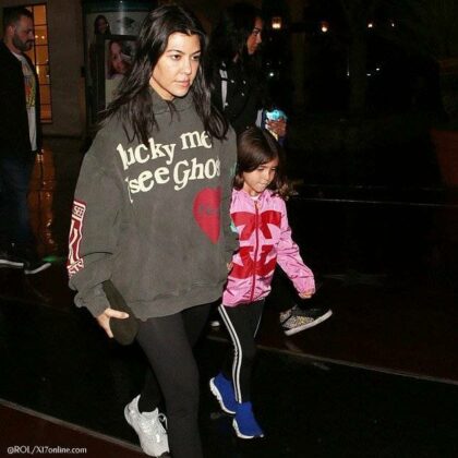 Kourtney Kardashian Penelope Disick Gucci Girls Pink GG Logo Jacket Movies in LA