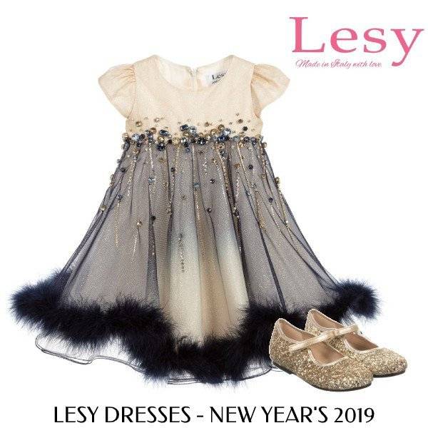 Lesy Girls Gold Blue New Years Holiday Dress