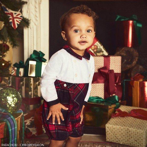 Patachou Baby Holiday White & Red Check Shortie