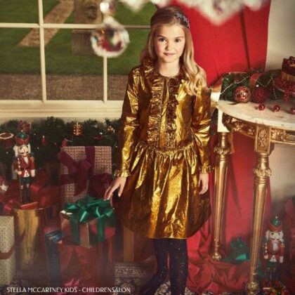 Stella McCartney Kids Girls Holiday Metallic Gold Silk Dress