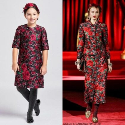Dolce & Gabbana Girl Mini Me Red Jacquard Floral Runway Dress