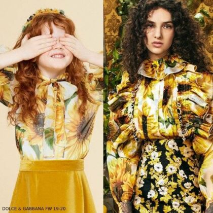 Dolce & Gabbana Girl Mini Me Yellow Silk Sunflower Blouse & Skirt