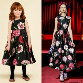 Dolce Gabbana Girls Black Mini Me Floral Print Silk Runway Dress