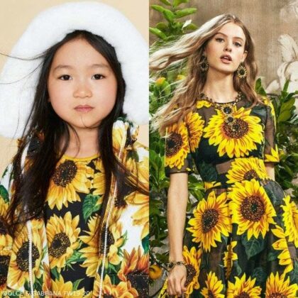 Dolce & Gabbana Girls Mini Me Yellow Black Sunflower Dress Fall Winter 2020